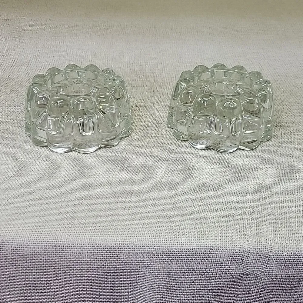 Princess House Crystal Reversible 3 Way Glass Candle Holder #486 set of 2